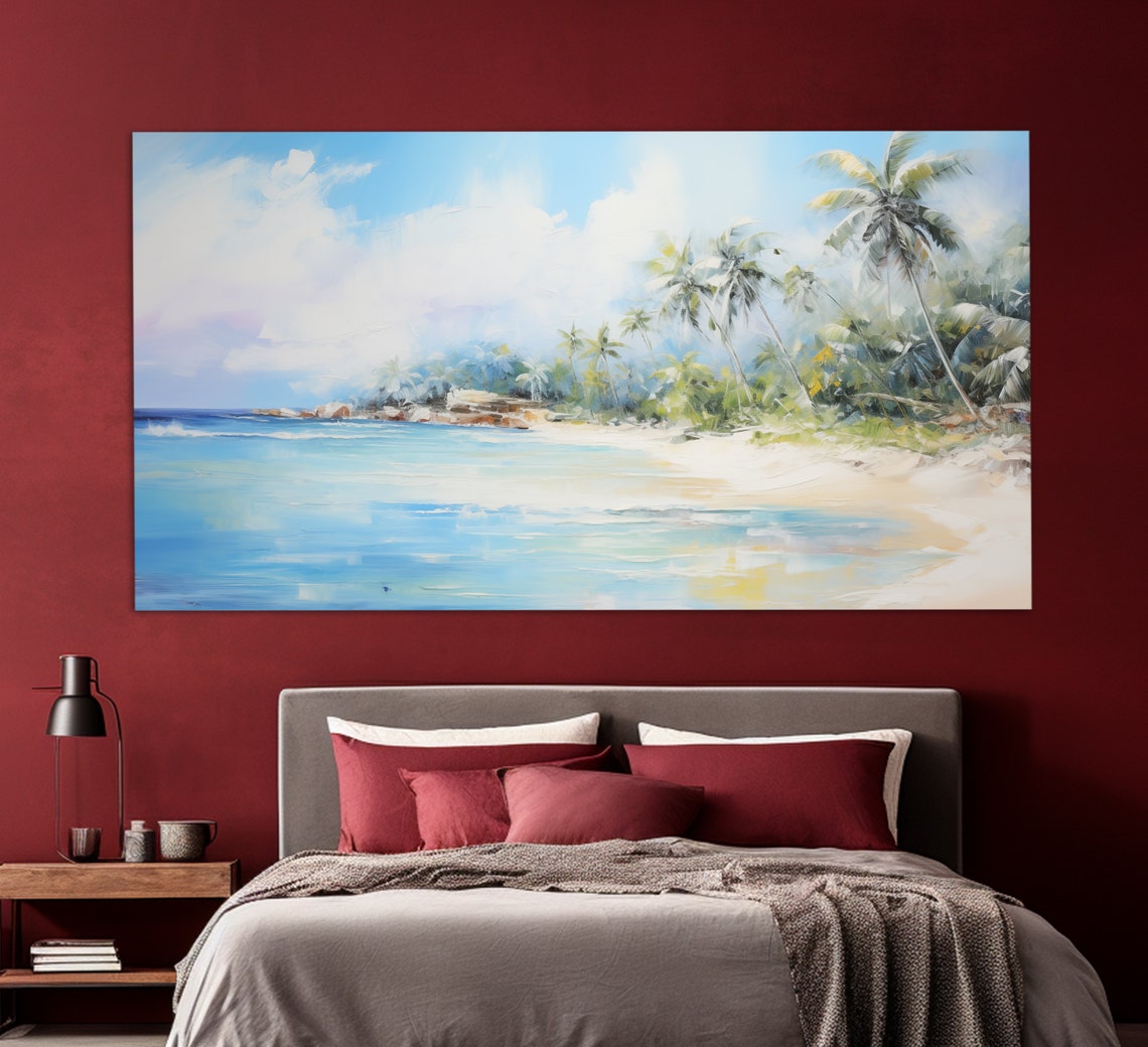 Tropical Paradise Beach Palm Trees Turquoise Ocean Painting Poster - Image 4