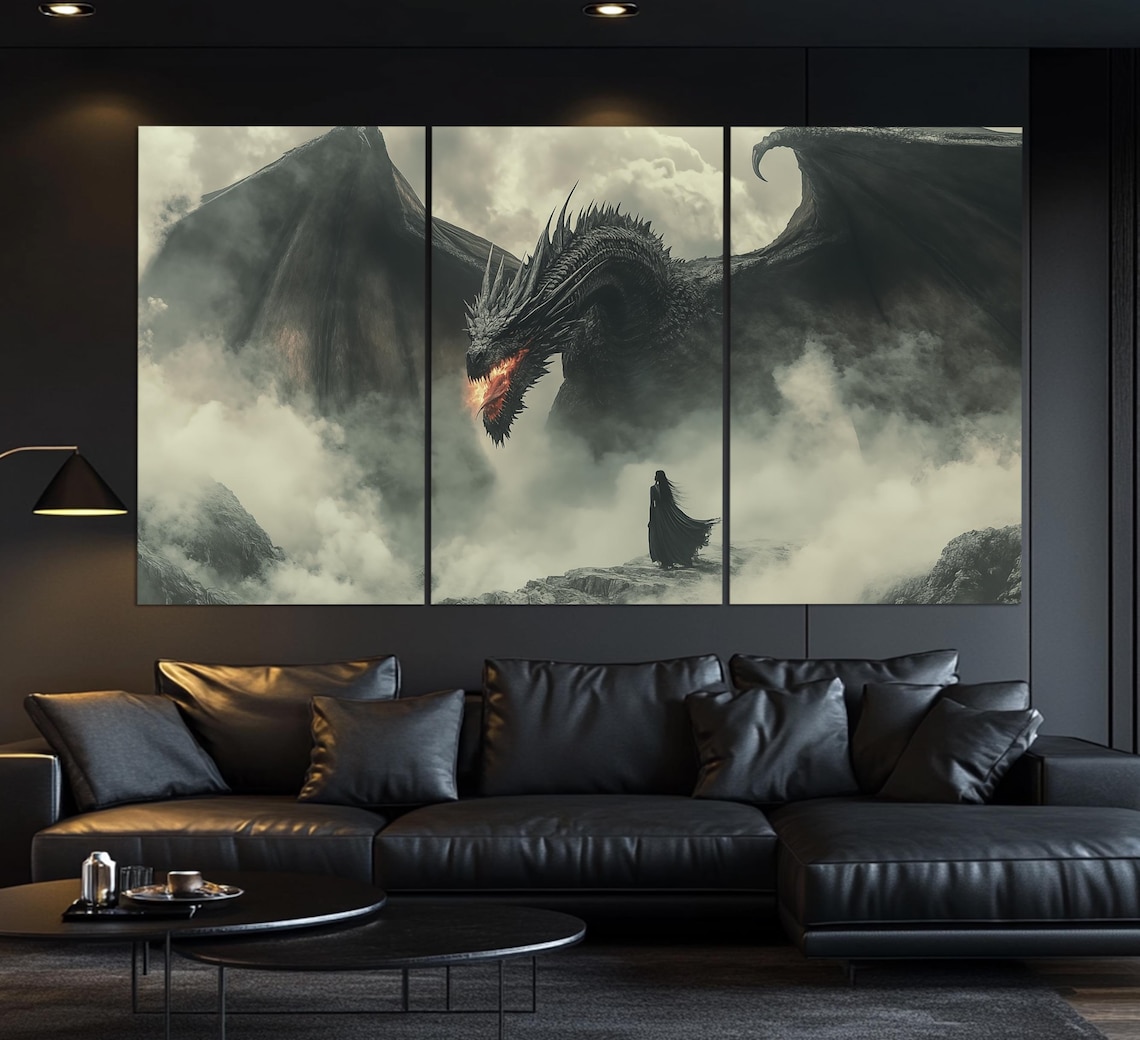 Dragon Vintage Oil Painting Style Poster, Gothic Fantasy - Image 3
