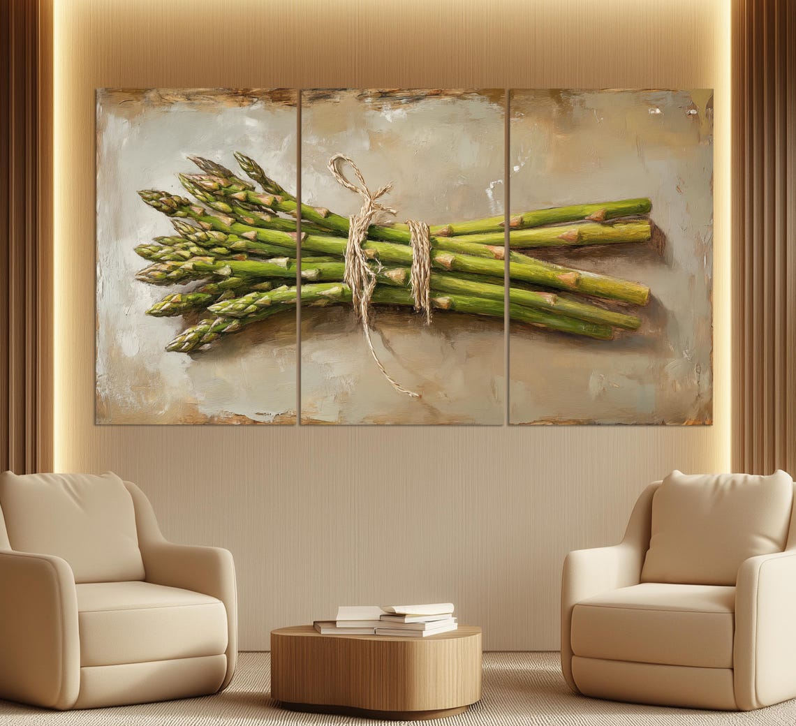 Asparagus Bunch Tied With Twine On Beige Vintage Kitchen Wall Art - Image 3