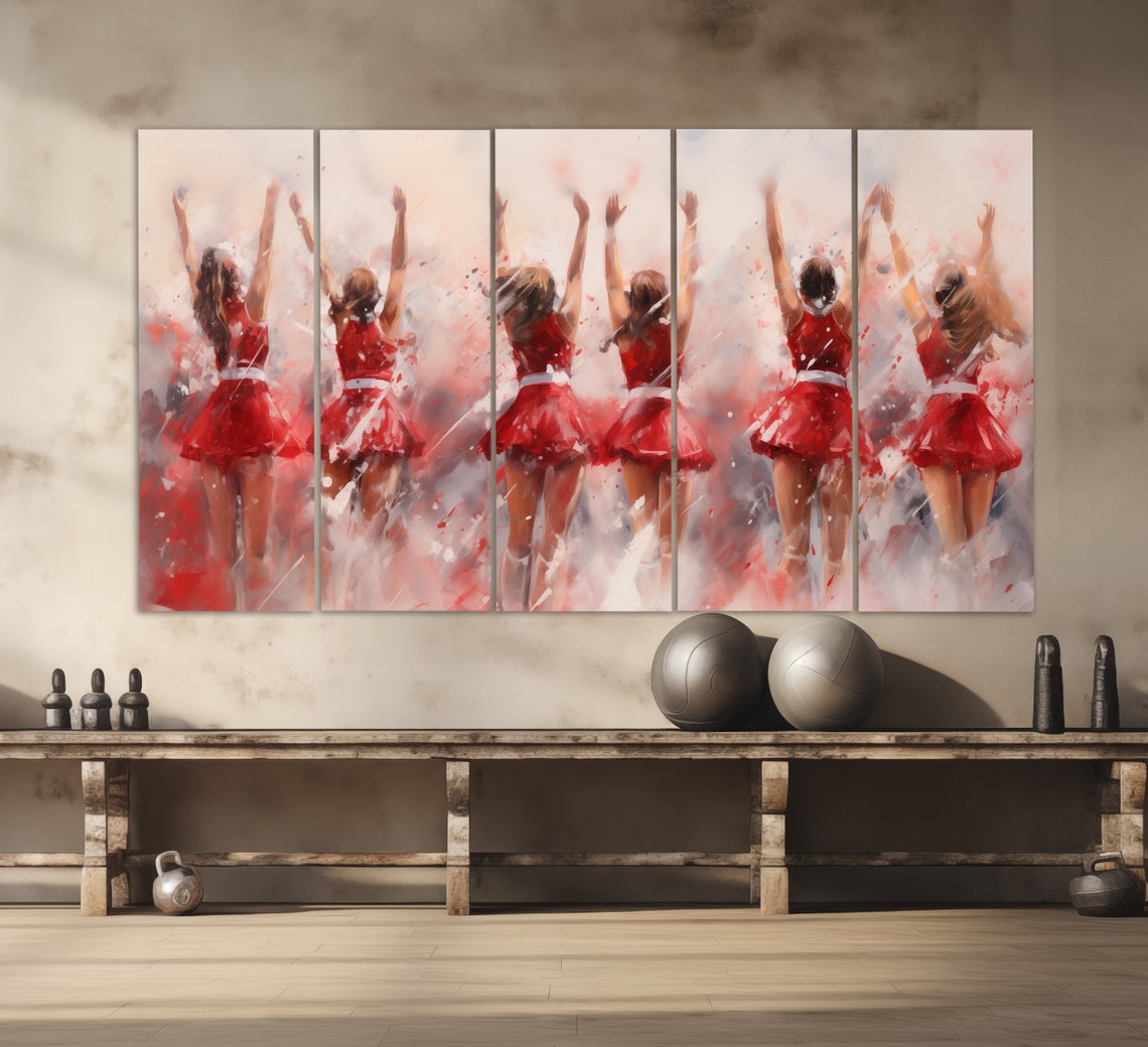 Cheerleaders Red Dresses Jumping Dance Team Spirit Vintage Poster - Image 2