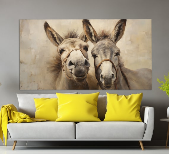 Cute Donkeys Print In A Painting Style Neutral Colors Donkeys Wall Art Donkeys Painting Farmhouse Wall Decor Farmhouse Art