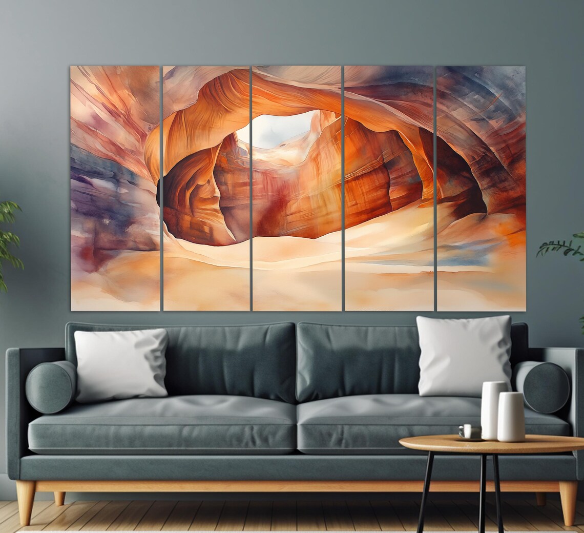 Antelope Canyon Arizona Watercolor Style Slot Canyon Light Beams Poster - Image 3
