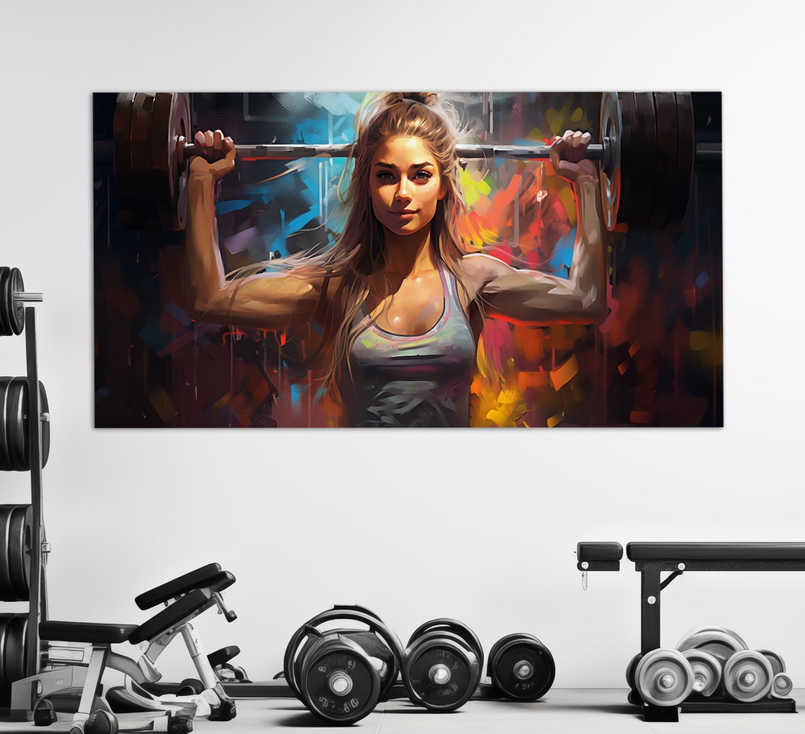 Woman Fitness Wall Art Abstract Weightlifting Print In An Oil Painting Style Fitness Art Fitness Painting Gym Wall Decor