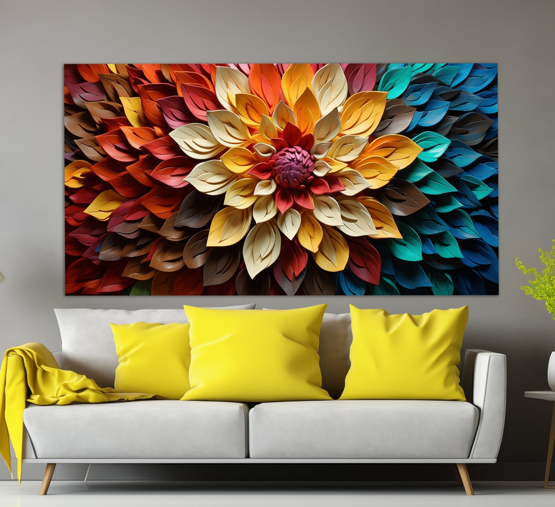 Colorful Layered Flower Rainbow Petals Abstract Floral Art Poster