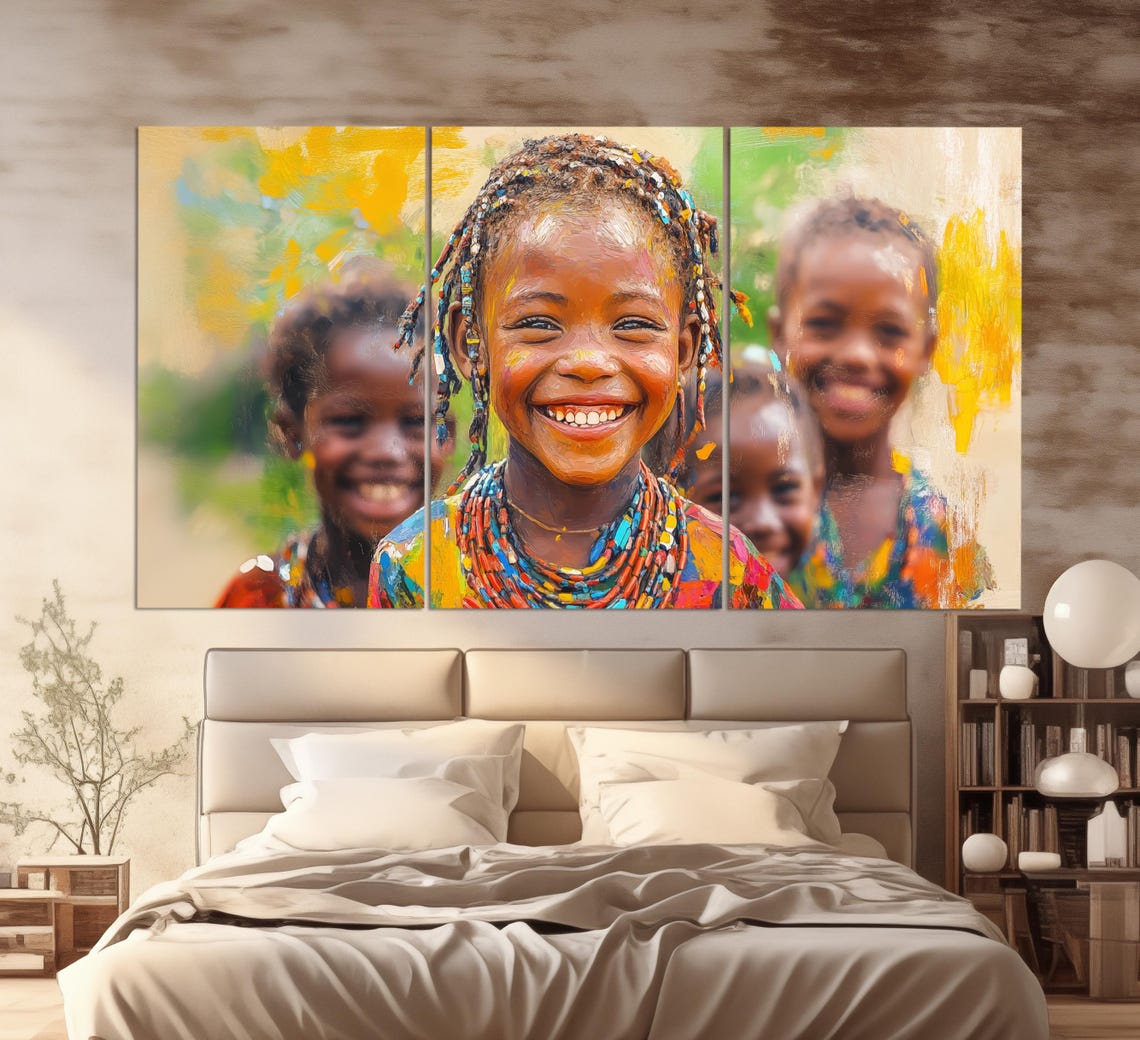 Smiling Kids Print In An Oil Painting Style Smiling African Children Painting African Wall Art Happy Ethnic Children Art - Image 4
