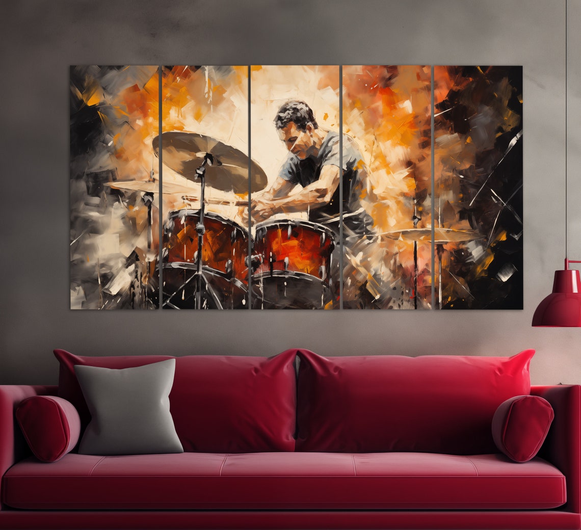 Drummer Playing Drums Energetic Concert Oil Painting Music Poster - Image 3