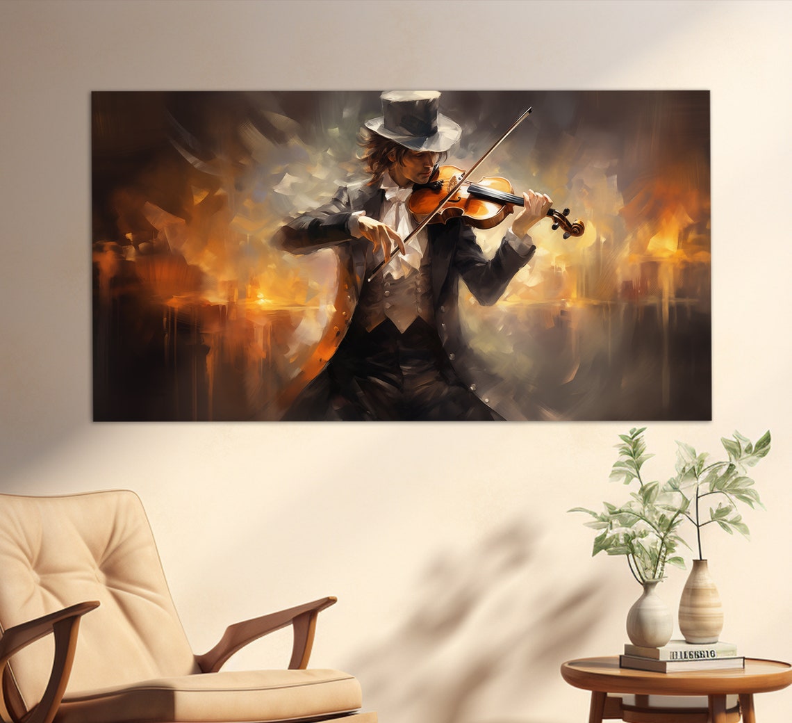 Violinist Playing Violin Print In Vintage Oil Painting Style Violinist Painting Music Wall Art Violinist Gift Music School Decor - Image 4
