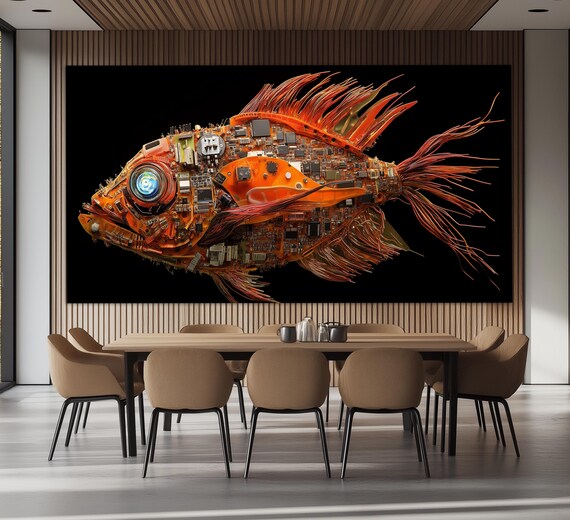 Abstract Robotic Fish Print Microchip Wall Art Electronics Wall Art It Company Wall Decor Robots Wall Art Innovations Wall Art