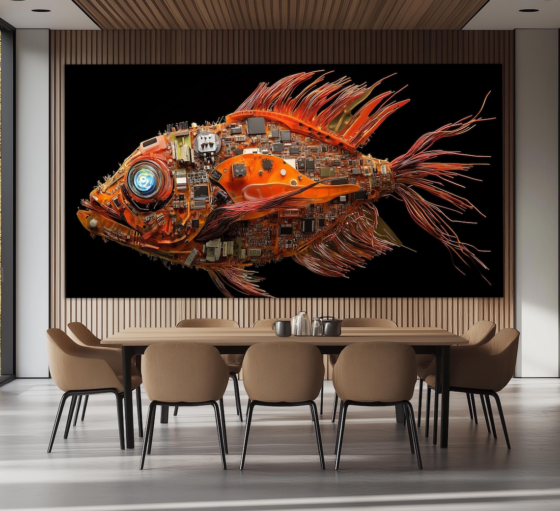Abstract Robotic Fish Print Microchip Wall Art Electronics Wall Art It Company Wall Decor Robots Wall Art Innovations Wall Art