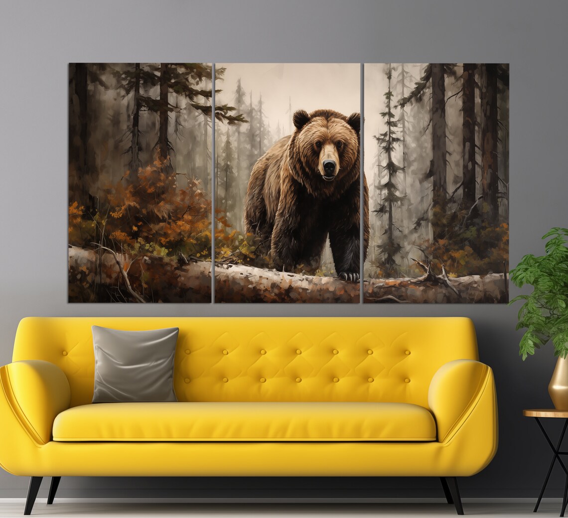 Grizzly Bear in Misty Forest, Wild Animals Art Print - Image 2