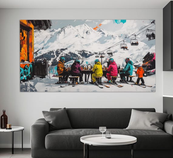 Ski Resort Print In A Graffiti Painting Style Abstract Winter Resort Wall Art Ski Wall Art Winter Resort Painting Winter Wall Art