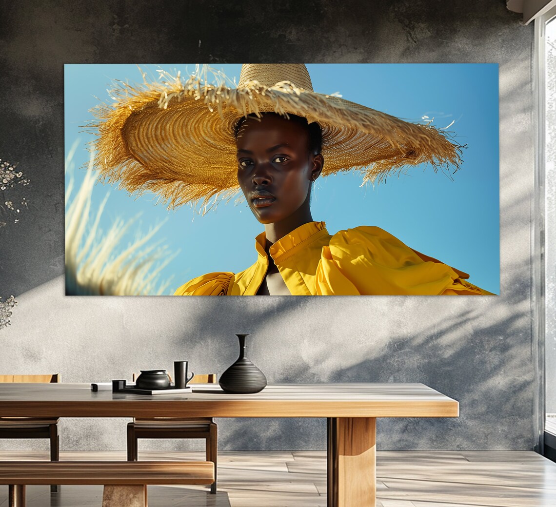 African Woman Straw Hat Eyes Closed Floral Ethnic Portrait Poster