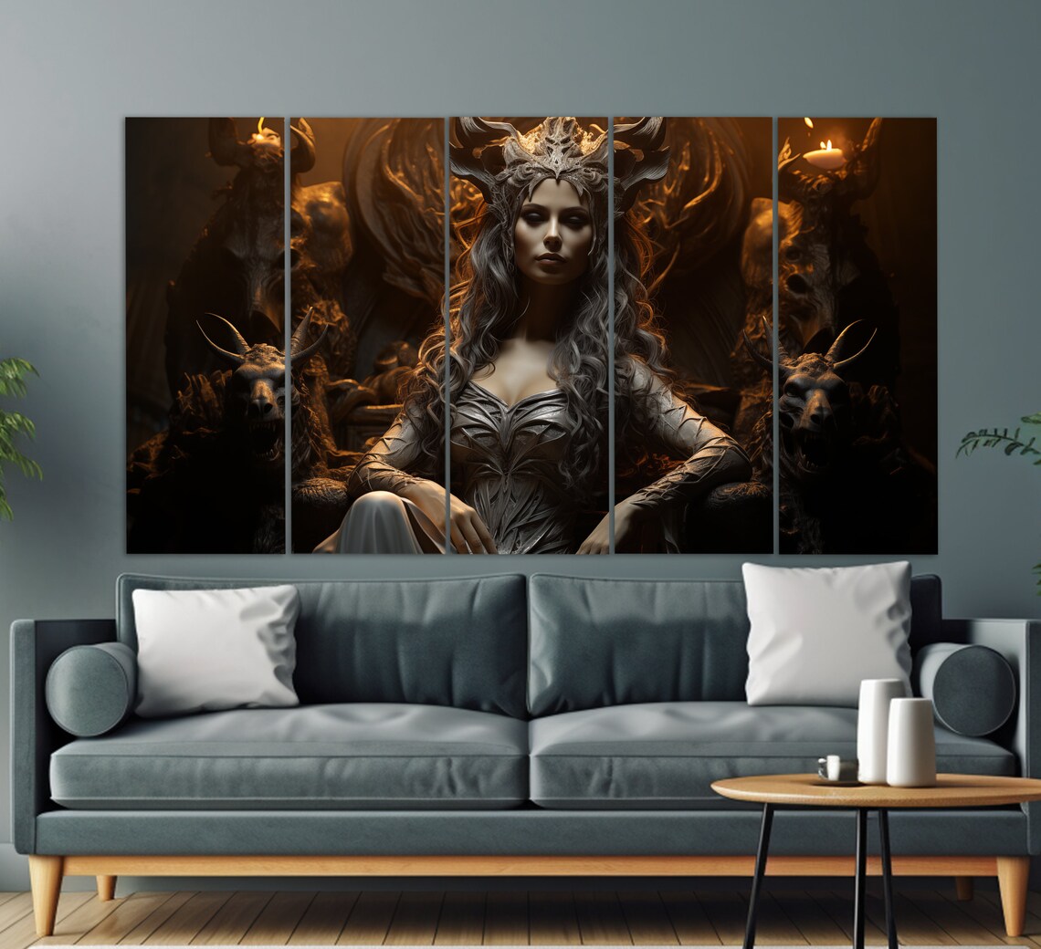 Dark Gothic Vampire Queen Throne Horns Candlelit Fantasy Portrait Poster - Image 2