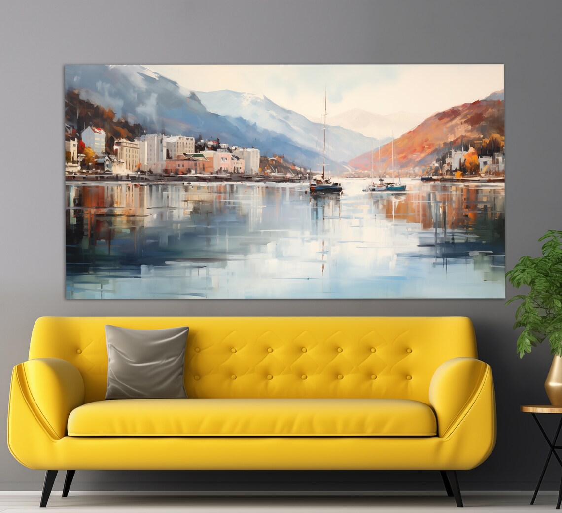 Oslo Harbor Fjord Mountains Watercolor Sailboats Norway Travel Poster