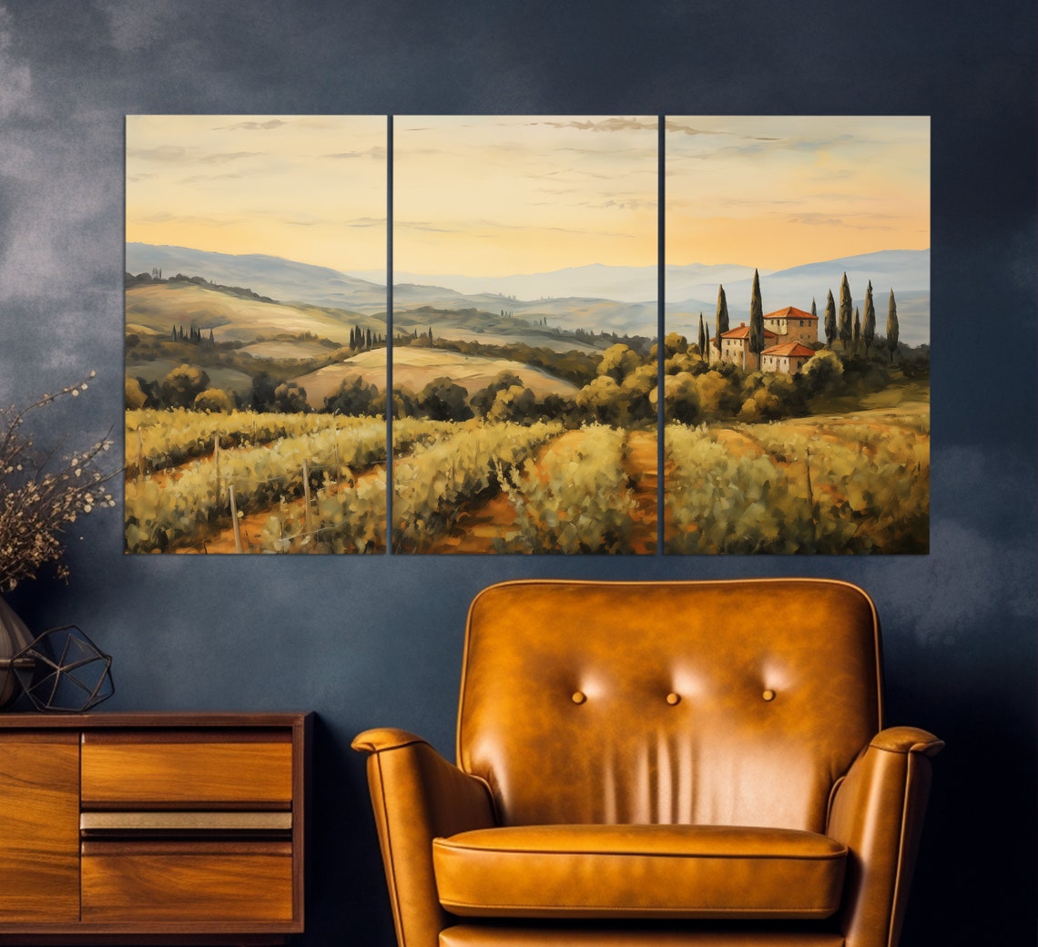 Tuscan Vineyard Sunset Rolling Hills Villa Italy Landscape Poster - Image 6