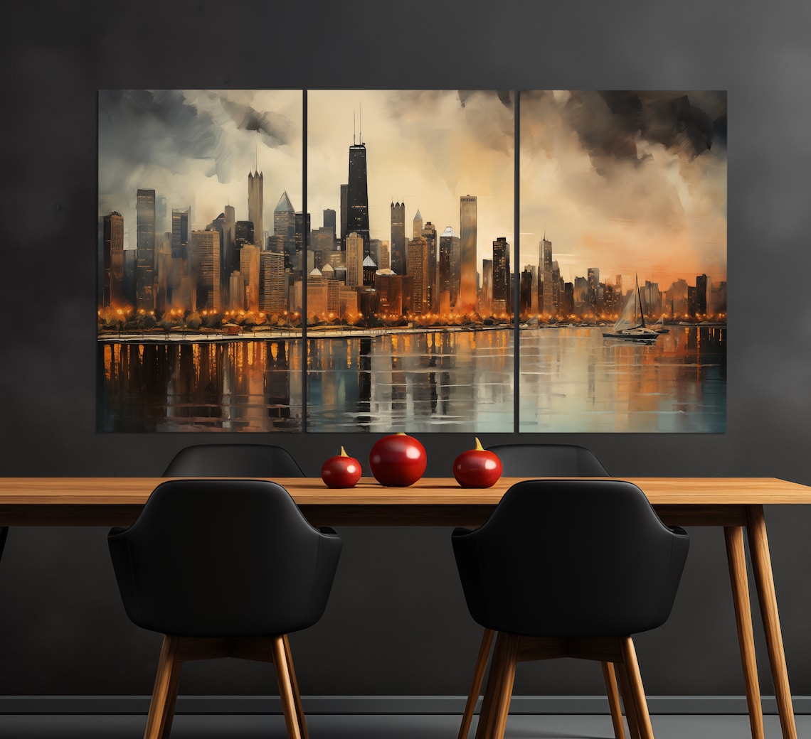 Chicago Vintage Oil-Painting-Style Abstract Art Print - Image 3