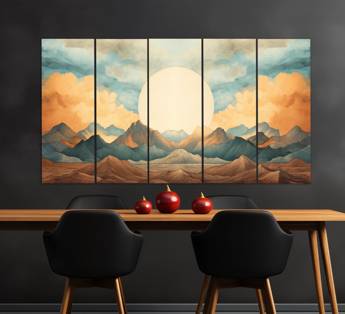 Boho Abstract Mountain Layers Big Rising Sun Warm Earth Tones Poster - Image 2