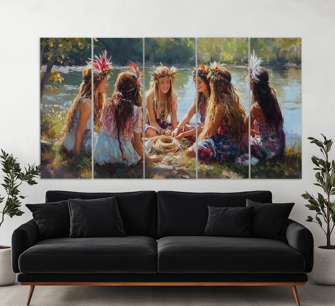 Happy Girls Sitting By The Lake Summer Wall Art Happiness Painting Travel Wall Art Friendship Wall Art Hippie Wall Art - Image 5