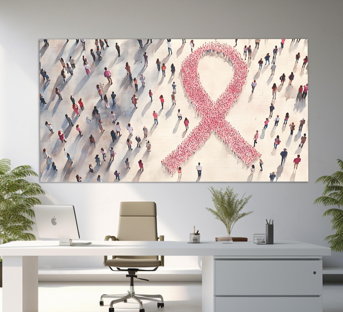 Breast Cancer Ribbon Motivational Art Print, Hospital Decor
