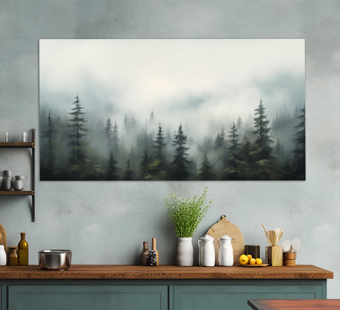 Foggy Pine Forest Misty Mountain Trees Moody Nature Art Poster - Image 4