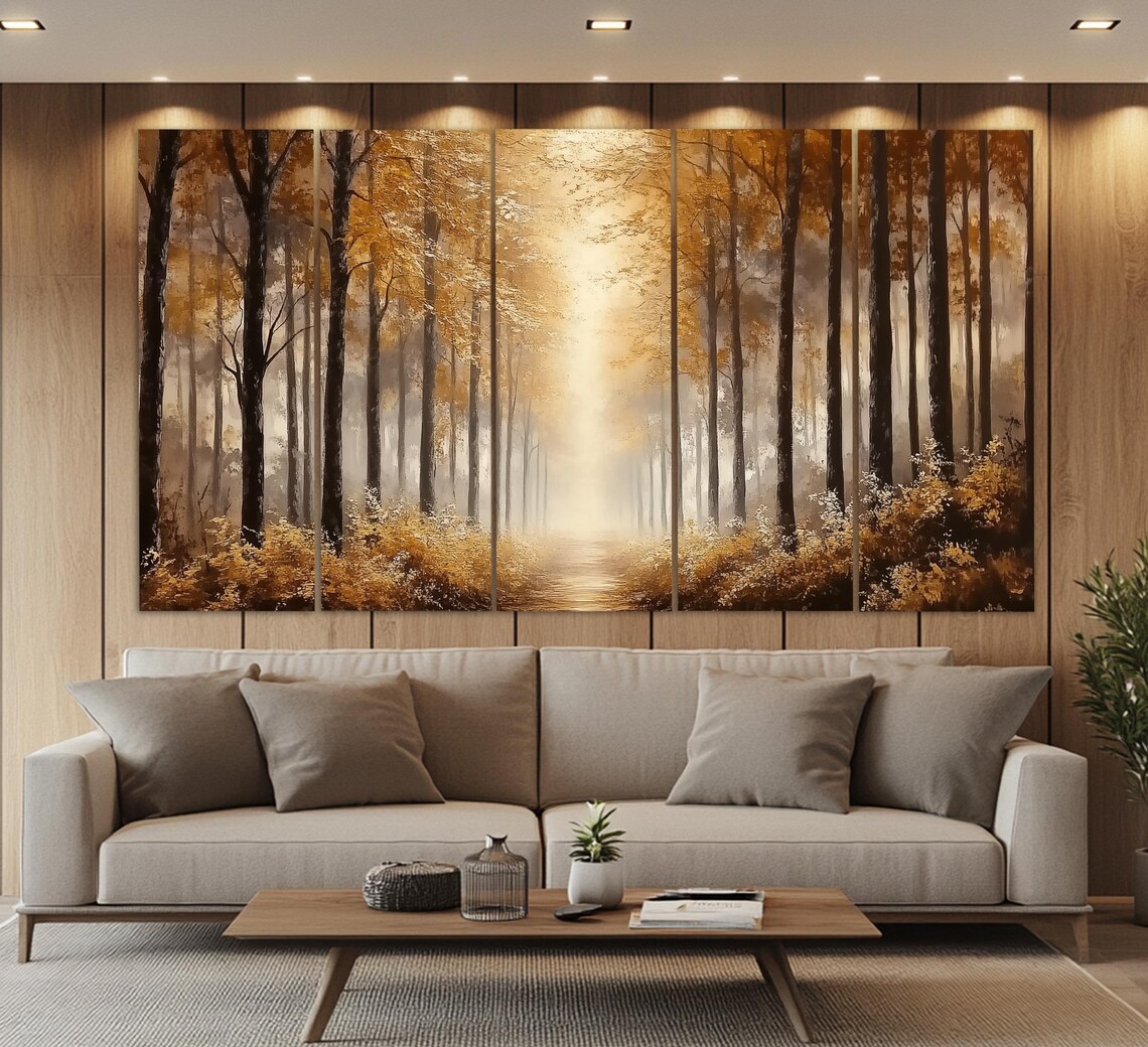 Golden Forest Autumn Landscape Painting Art Print - Image 2