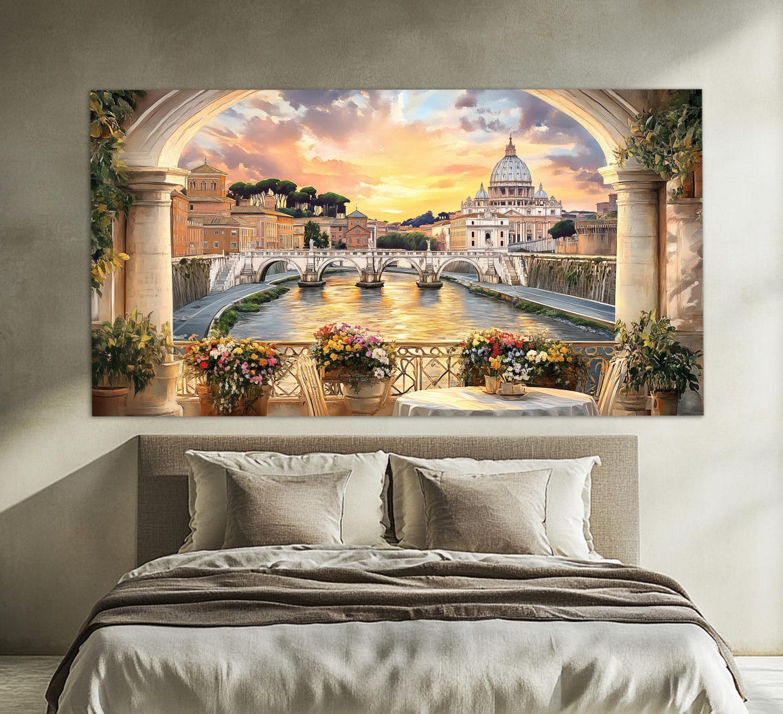 Scenic Rome Print In A Vintage Oil Painting Style Abstract Rome Wall Art Rome Poster Italian Wall Art Italy Painting Print