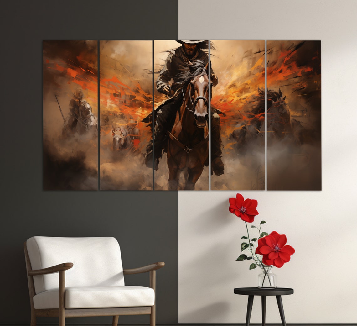 Wild West Rider Print In A Vintage Oil Painting Style Western Horse Rider Painting Western Wall Art Texas Wall Art Wild West Art - Image 2