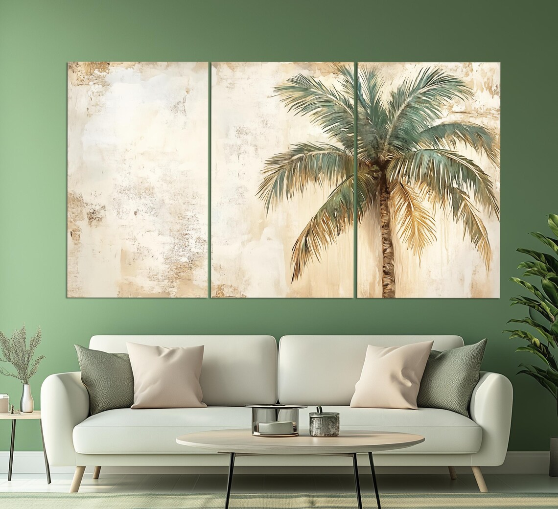 Abstract Palm Tree Art Print, Soft Green and Gold - Image 3