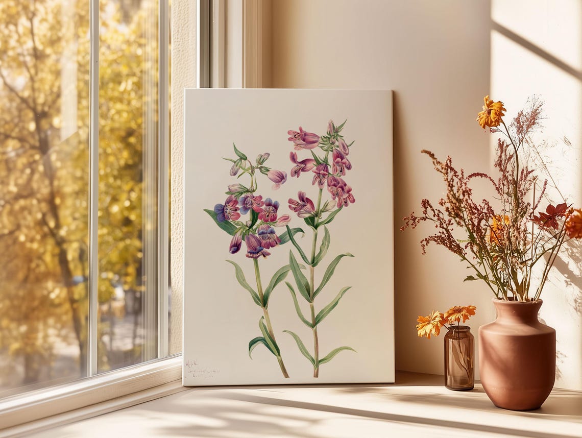 Prairie Pentstemon Purple Wildflowers Botanical Flower Poster
