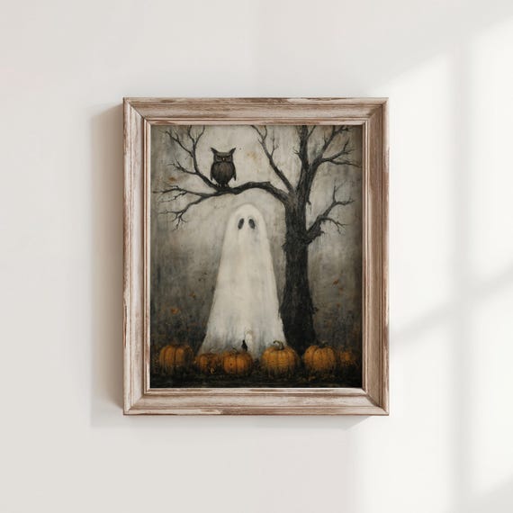 And Owl Halloween Art Print Spooky Forest Painting