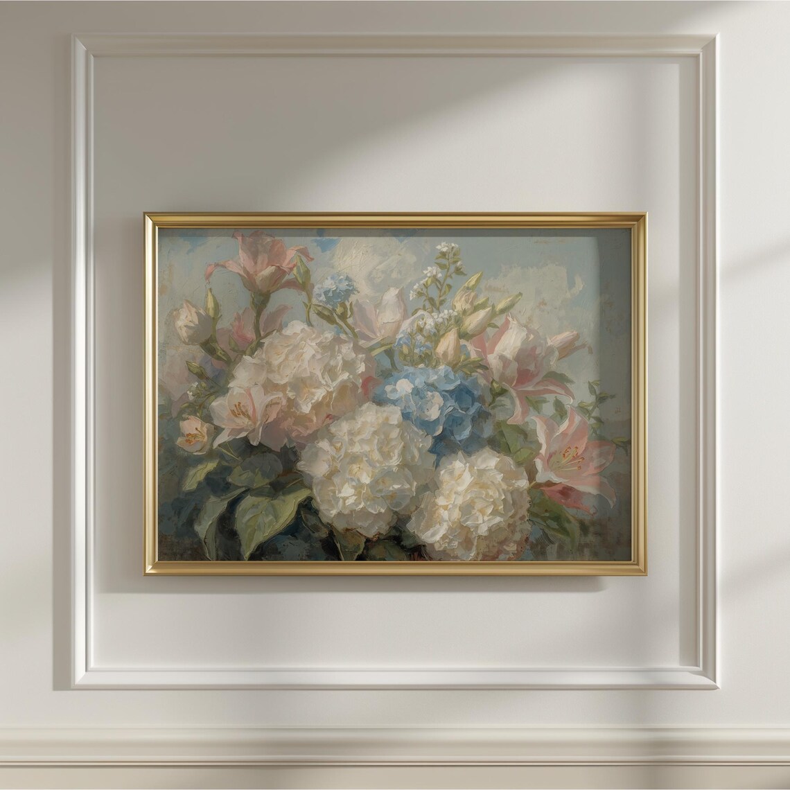 Pastel Peony and Lily Bouquet Elegant Floral Oil Painting Poster