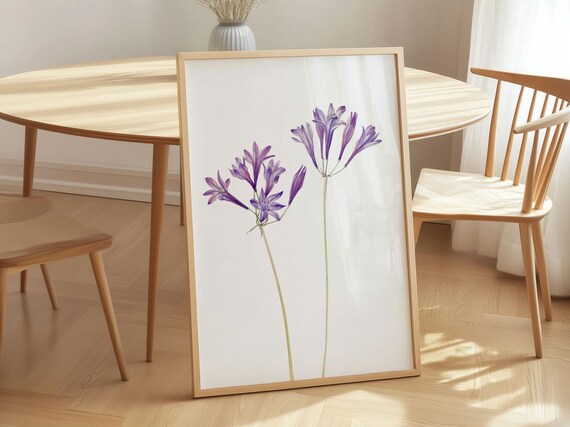 Purple Agapanthus Watercolor Delicate Floral Botanical Wall Art