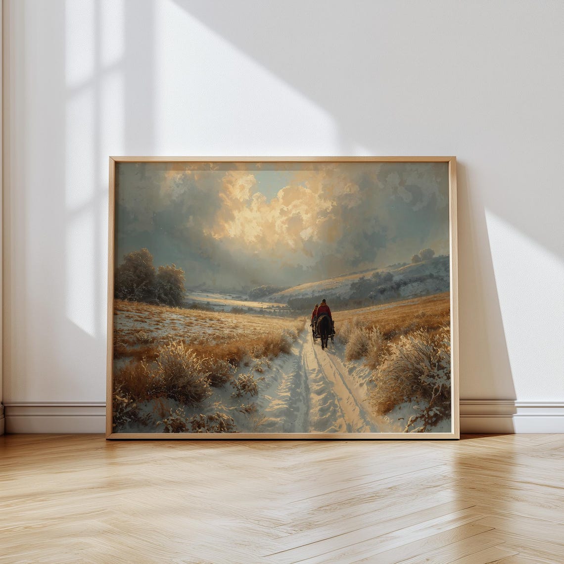 Horse Drawn Sleigh Golden Sunset Snowy Winter Landscape Art Print