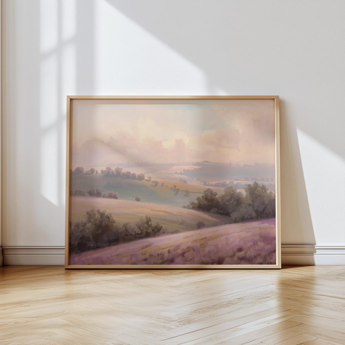 Vintage Pastel Countryside Wall Art Lavender Hills Soft Rolling Fields