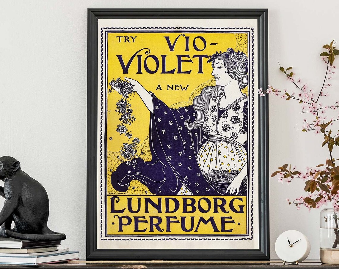 Lundborg Perfume Try Vio Violet Vintage Art Nouveau Ad Poster