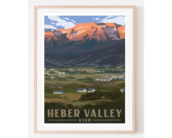 Heber Valley Utah Vintage Style Retro Mountain Travel Art Poster