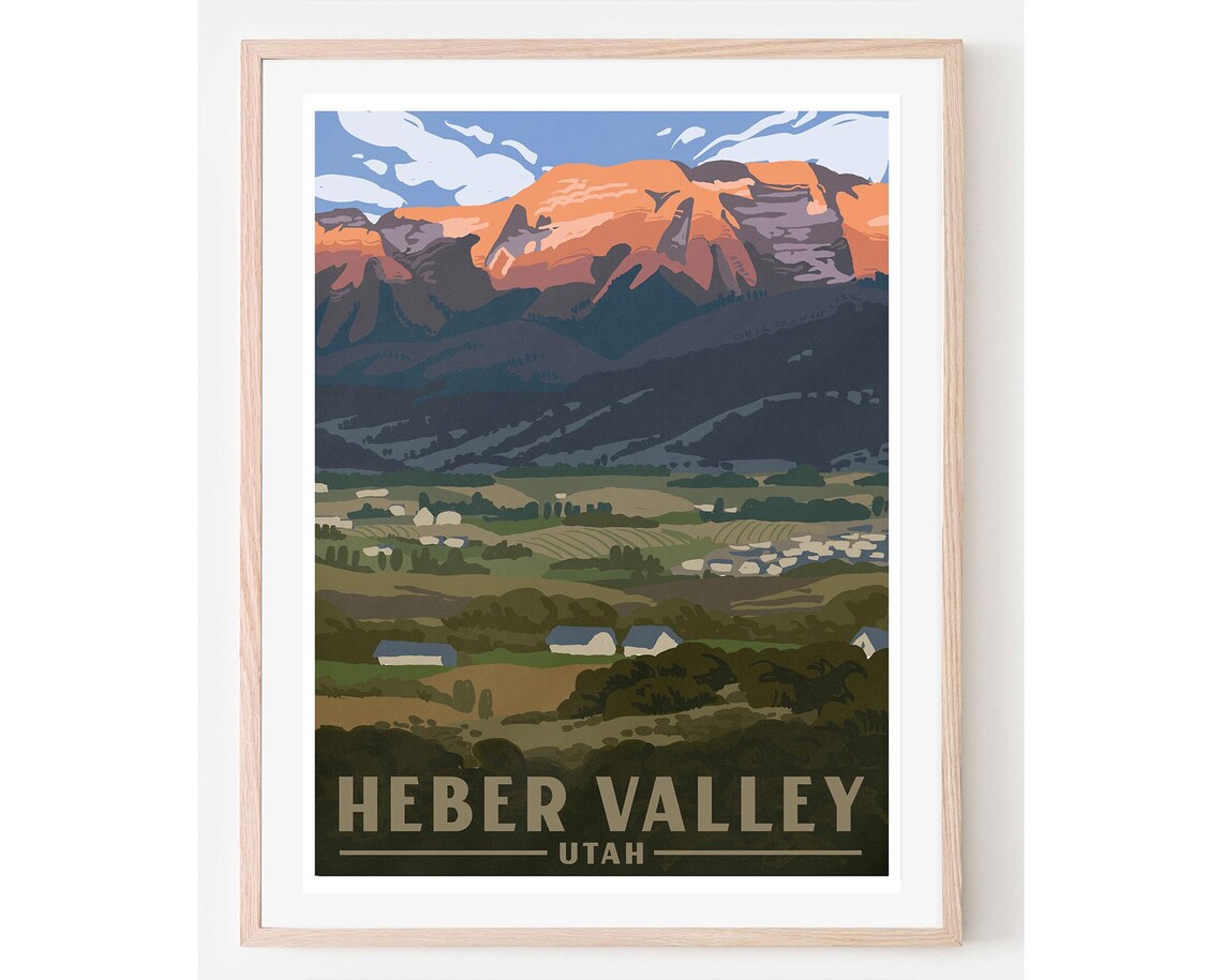 Heber Valley Utah Vintage Style Retro Mountain Travel Art Poster