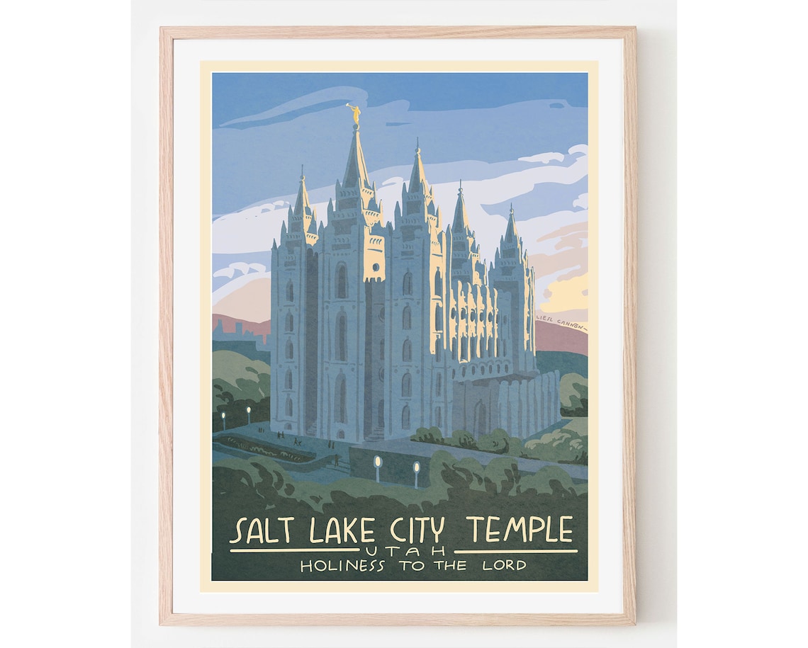 Salt Lake City LDS Temple Vintage Travel Poster