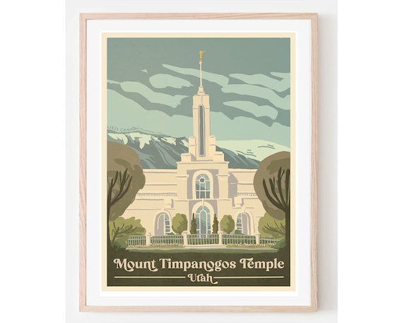 Mount Timpanogos Temple Utah Vintage Religious Landmark Travel Poster