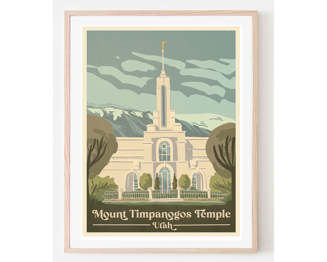 Mount Timpanogos Temple Utah Vintage Religious Landmark Travel Poster