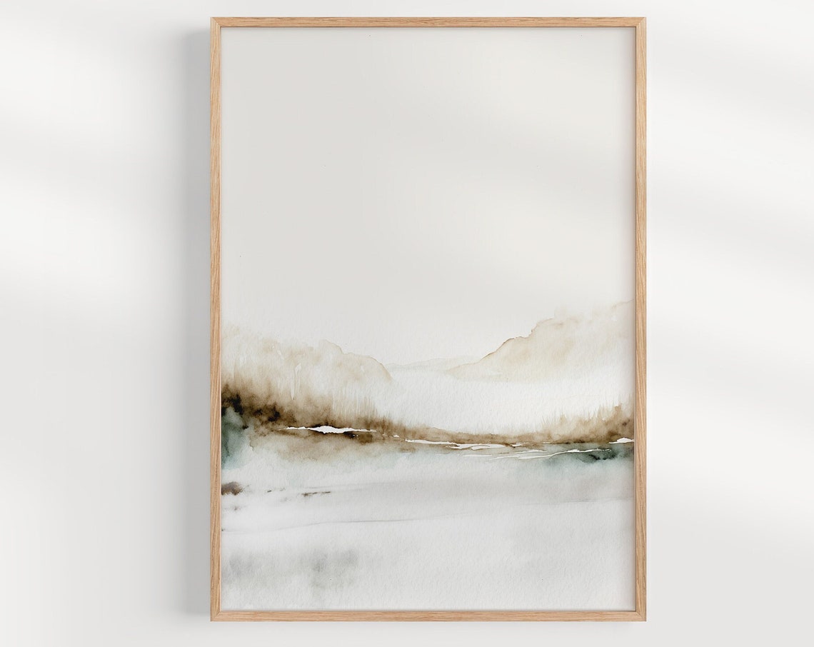 Beige Watercolor Abstract Landscape Misty Neutral Minimalist Wall Art
