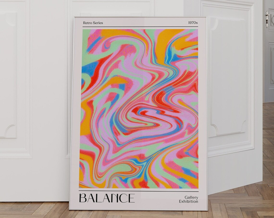 Balance Retro Series 1970s Marbled Swirl Gallery Exhibition Art Poster