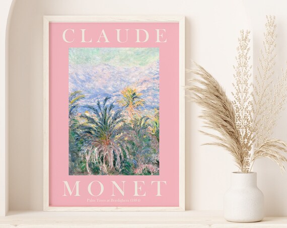 Claude Monet Palm Trees at Bordighera 1884 Pink Border Poster