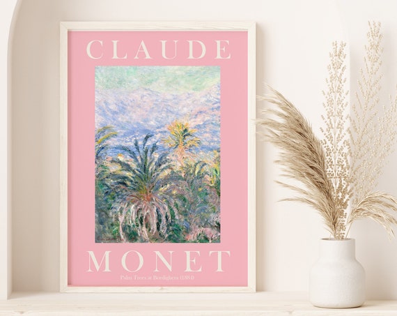 Pretty Pink Claude Monet Art Print Modern Vintage Poster Exhibition Wall Art Monet Wall Art Vintage Wall Art Palm Trees At Bordighera