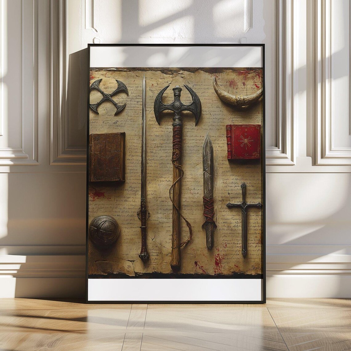 Antique Medieval Battle Axes and Swords on Parchment Art Poster