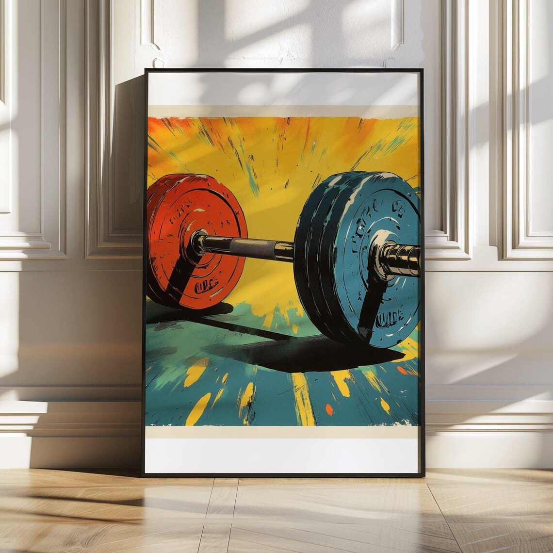 Colorful Pop Art Barbell With Red And Blue Plates Gym Poster