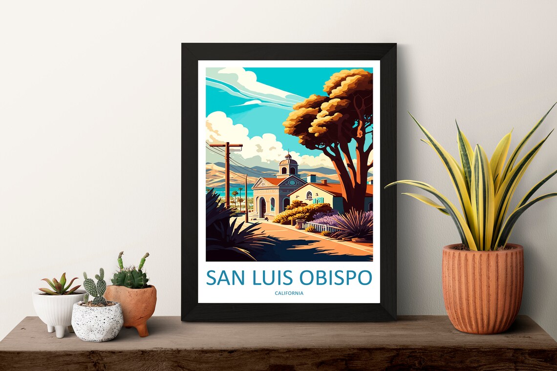 San Luis Obispo Historic Mission Street California Travel Poster - Image 3