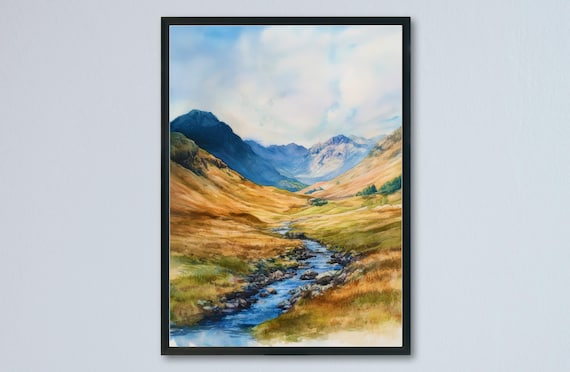 Great Langdale Lake District Golden Valley Stream Fells Watercolor Poster
