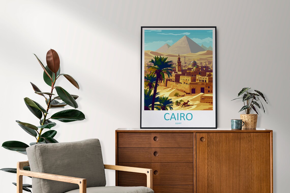 Cairo Egypt Pyramids Of Giza Desert Caravan Scene Travel Poster - Image 2