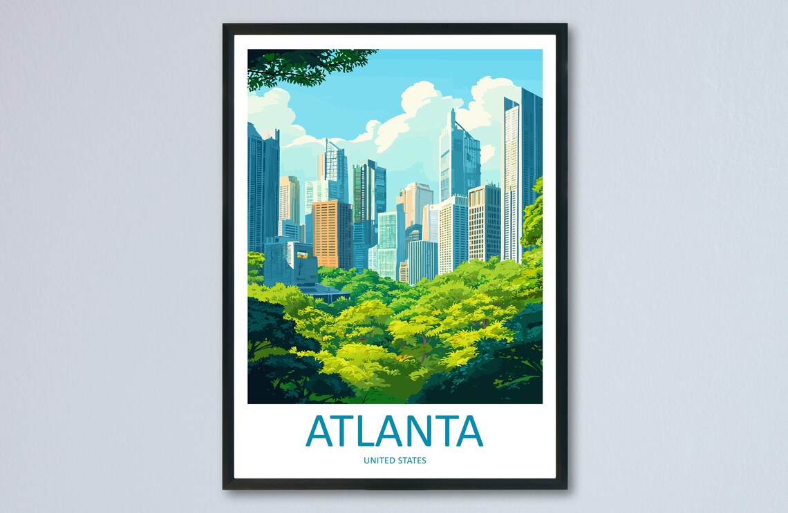 Atlanta Georgia Downtown Skyline Green Park Cityscape Travel Poster